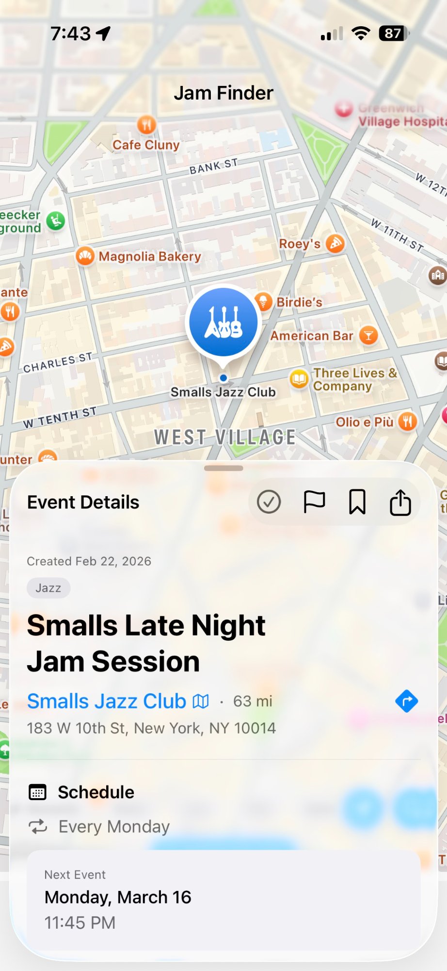 JamFinder map and event details