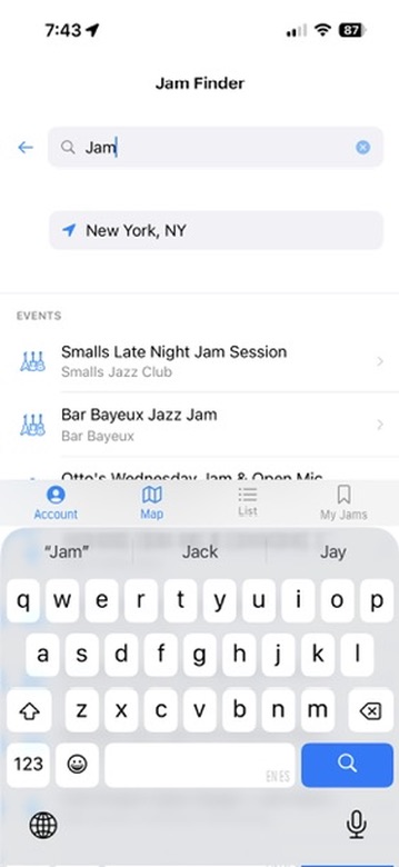 JamFinder search feature